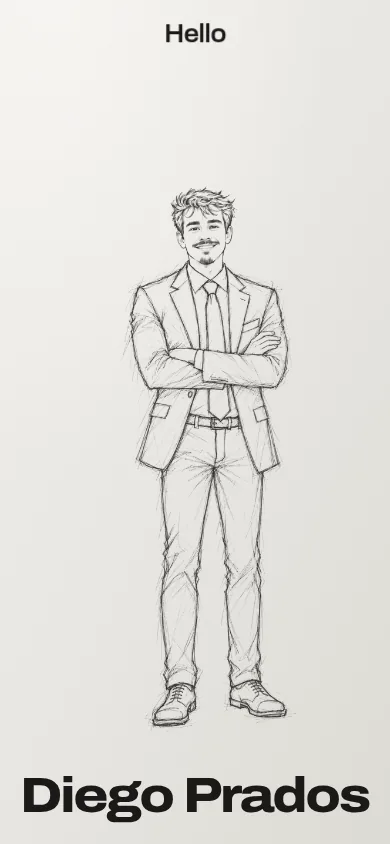 Portada de diegoprados.com en un móvil, con el dibujo de Diego y su nombre